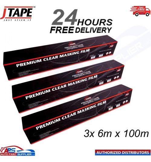 3x J TAPE MASKING FILM SHEETING PREMIUM PLASTIC CLEAR CAR ROLL 6M X 100M